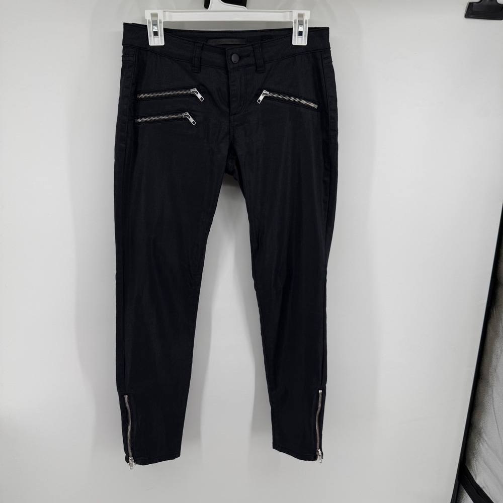 Sneak Peek SP Black Label Coated Moto Skinny‎ Pants Black Zipper Detail Size 28